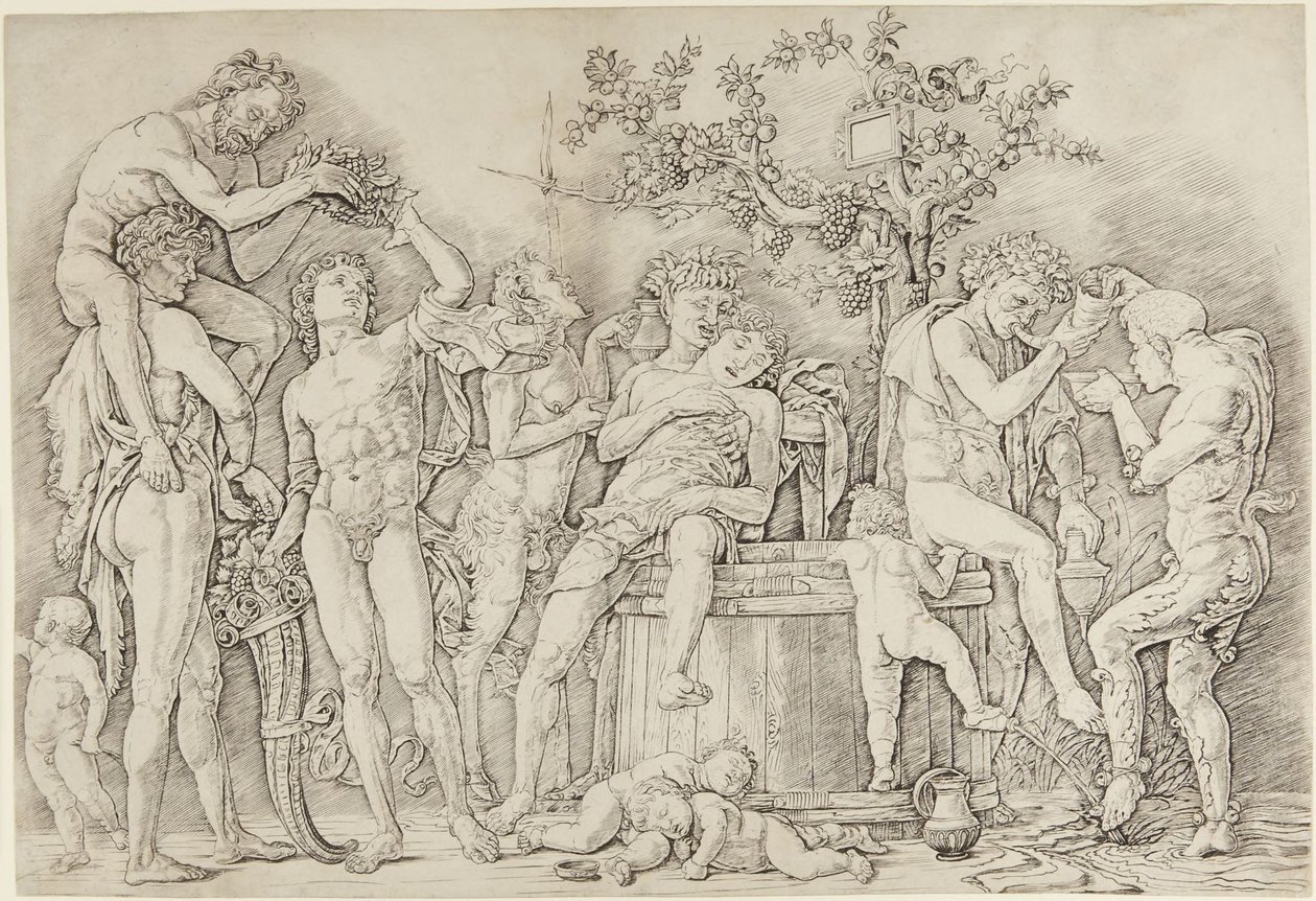 Bakkánál borpréssel alkotó: Andrea Mantegna