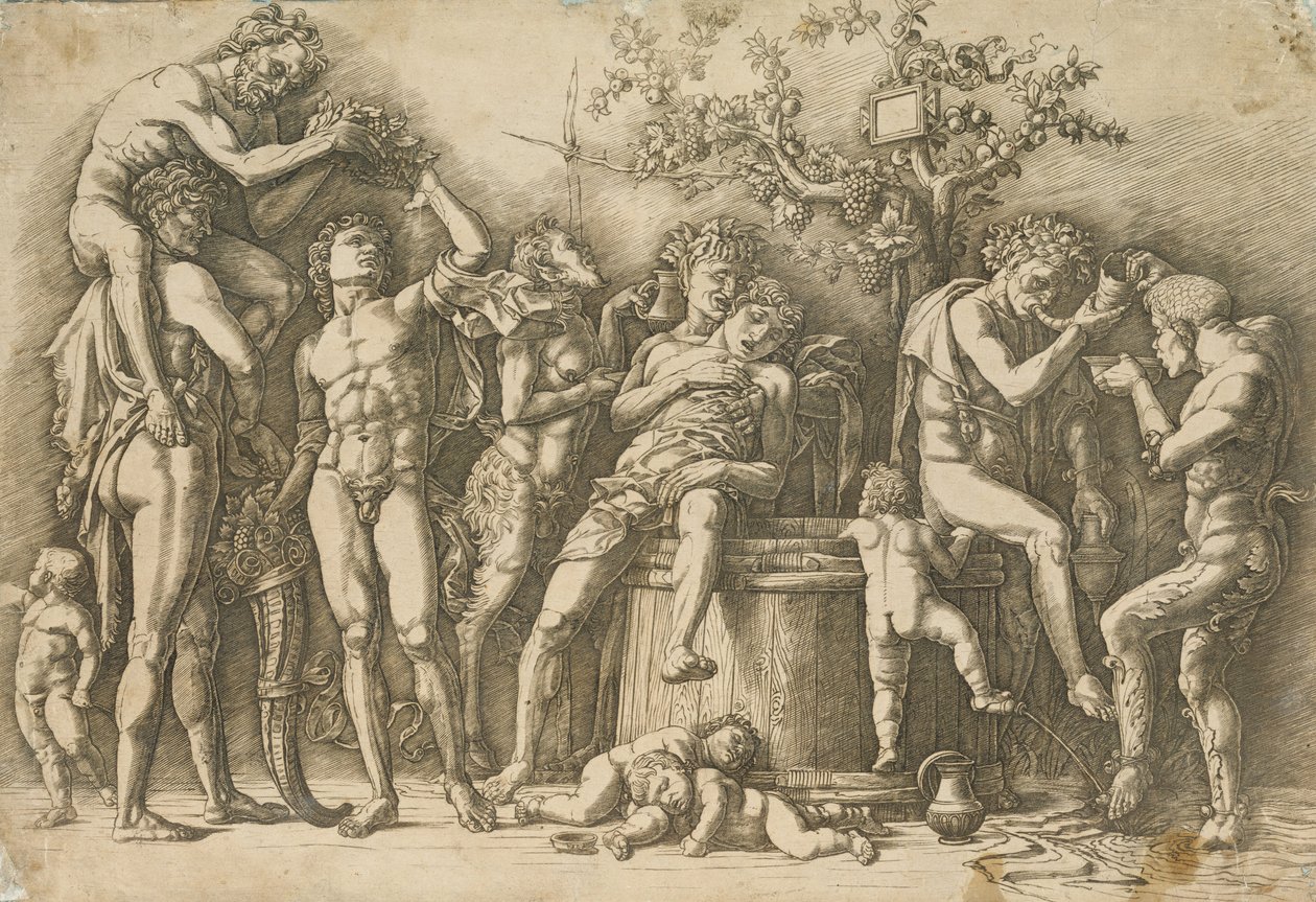 Bacchanal boroskáddal, 1470-90 körül (metszet és szárazhús) alkotó: Andrea Mantegna