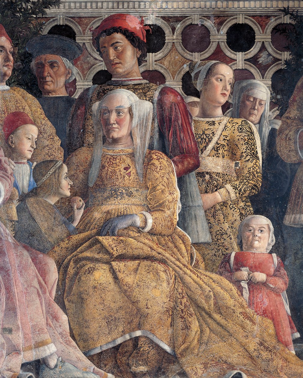 Brandenburgi Barbara lányával, Paulával és Rodolfo Gonzagával, részlet az udvarfalról, Andrea Mantegna (1431-1506), freskó, San Giorgio-kastély, esküvői kamra vagy Camera Picta, Mantova alkotó: Andrea Mantegna