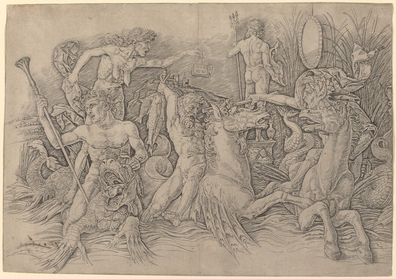 A tengeri istenek csatája [bal fele] alkotó: Andrea Mantegna