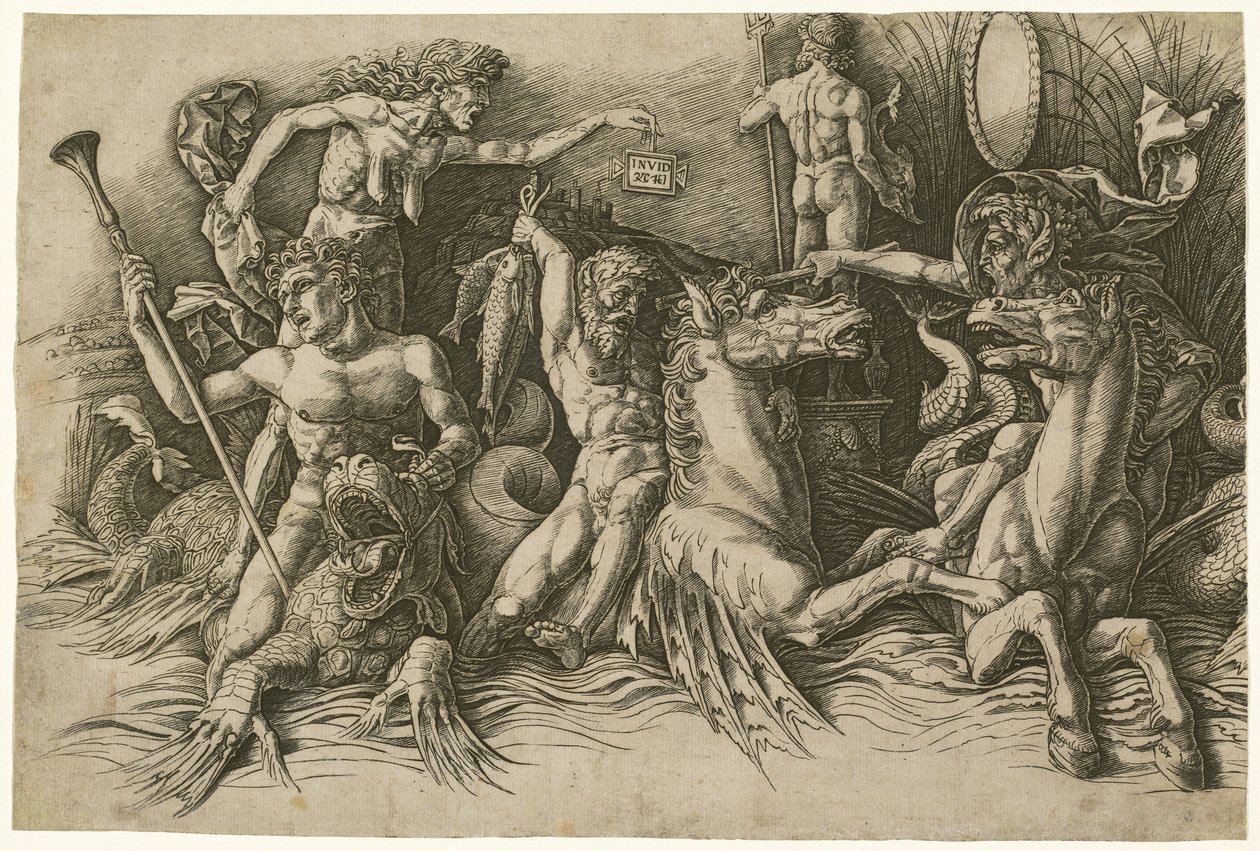 A tengeri istenek csatája [bal fele] alkotó: Andrea Mantegna