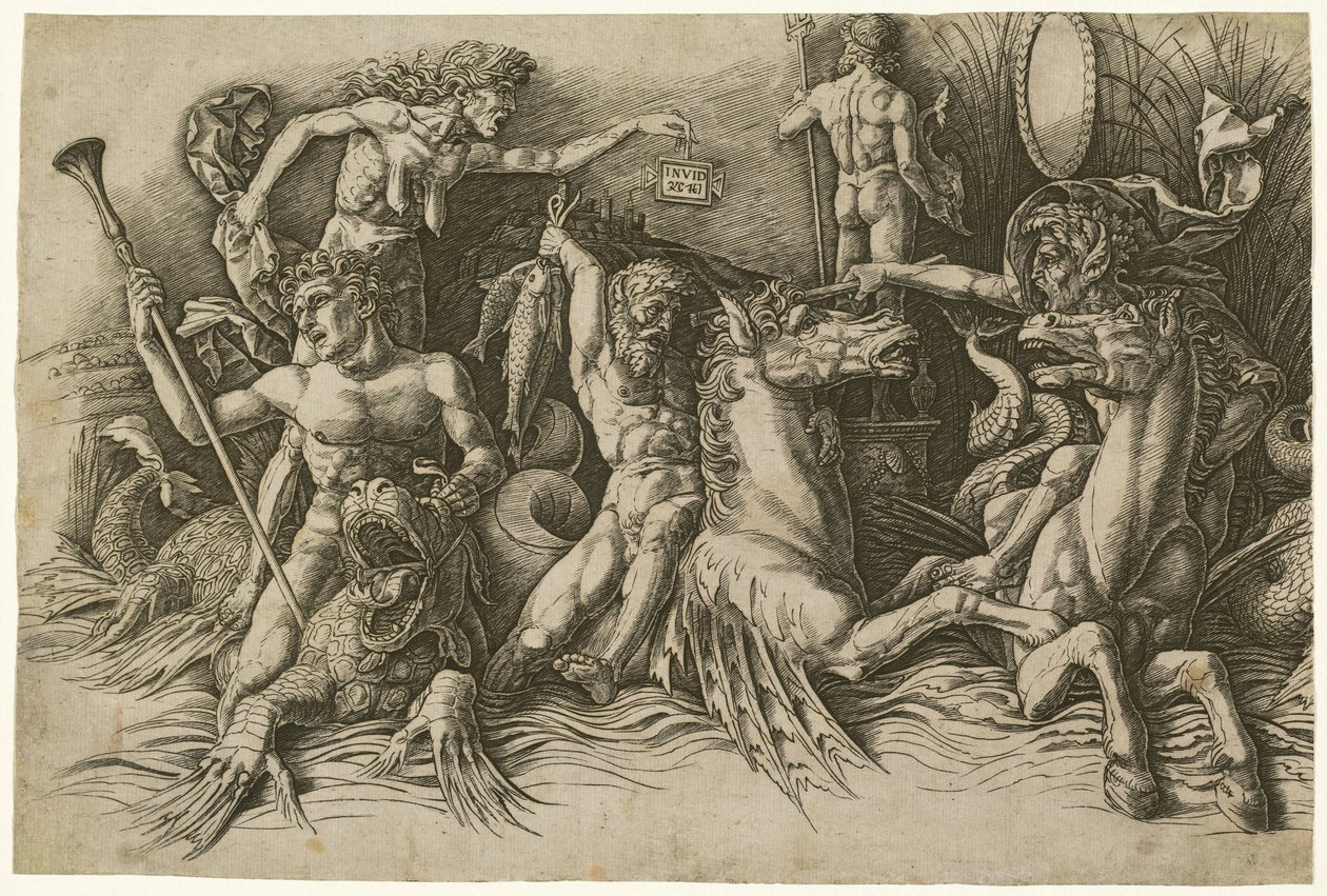 A tengeri istenek csatája [bal oldali fele] alkotó: Andrea Mantegna