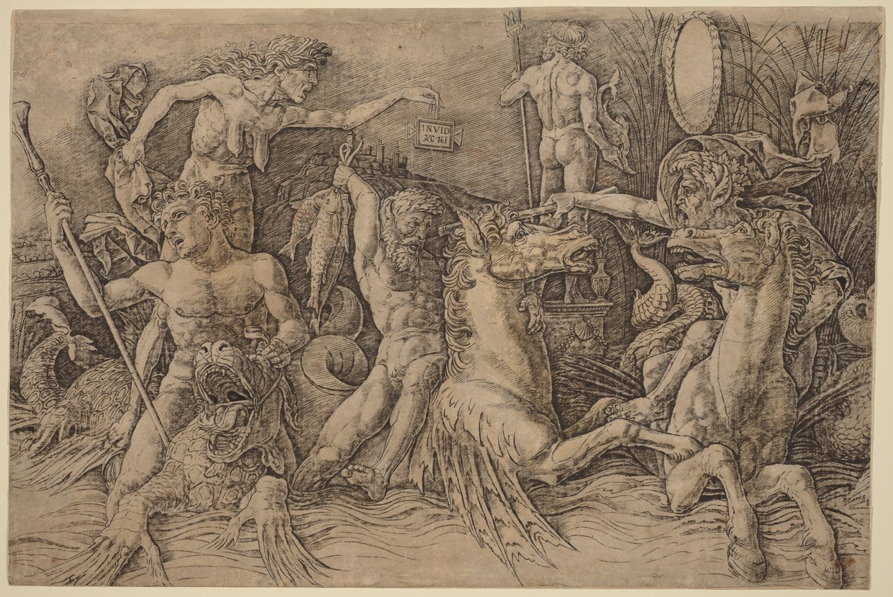 A tengeri istenek csatája [bal oldali fele] alkotó: Andrea Mantegna