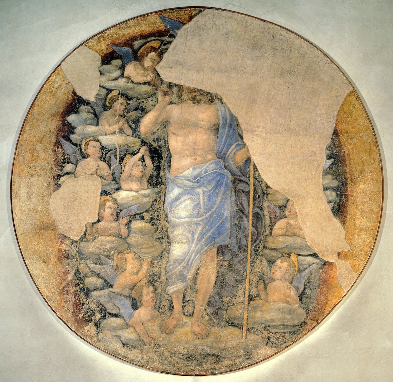 Krisztus dicsőségben a mennybe menni angyalokkal körülvéve, 1488 körül, Andrea Mantegnának (1431-1606) tulajdonítják, freskó alkotó: Andrea Mantegna