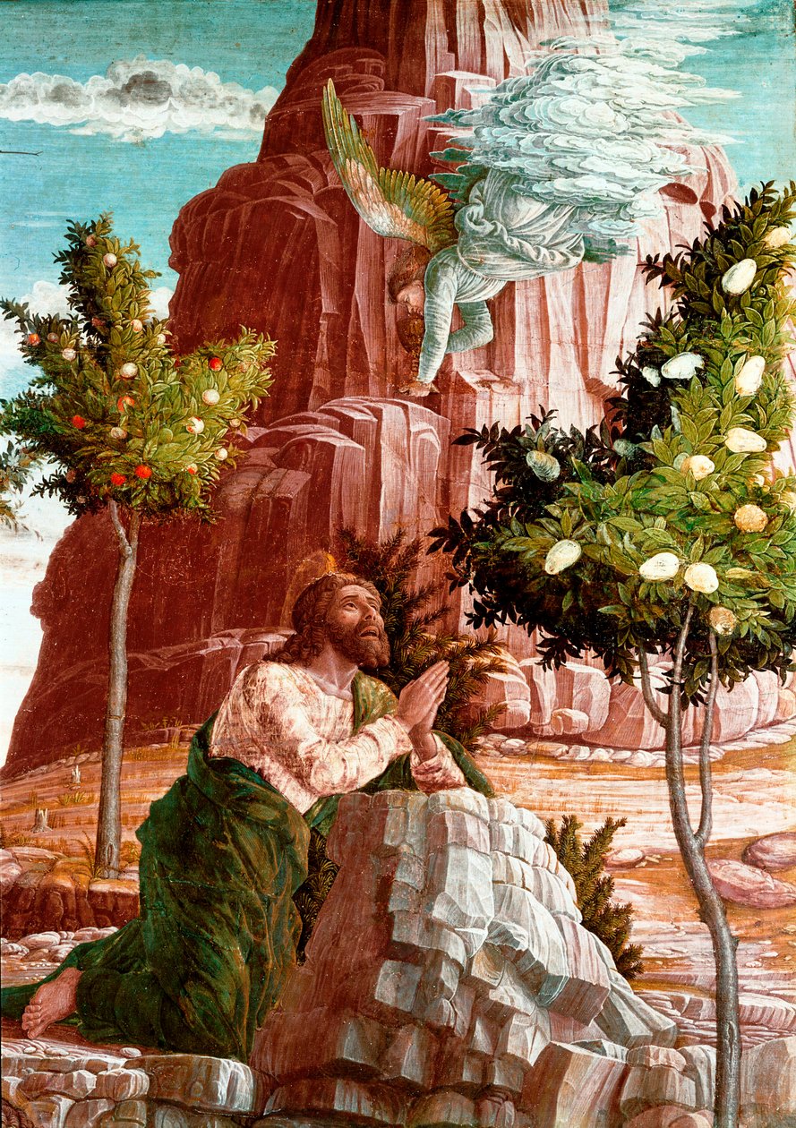Krisztus imádkozik az Olajfák kertjében. Részlet. Predelle a San Zeno de Verona oltárképéről. Andrea Mantegna (1431-1506) festménye (tempera) fára alkotó: Andrea Mantegna