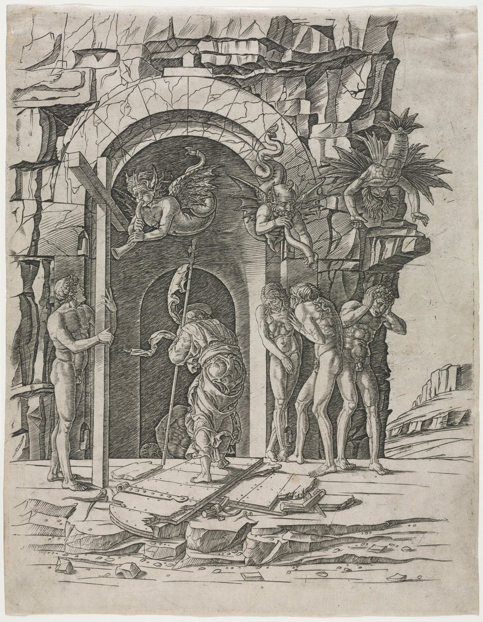 Leszállás Limbóba, 1460-as évek vége. alkotó: Andrea Mantegna