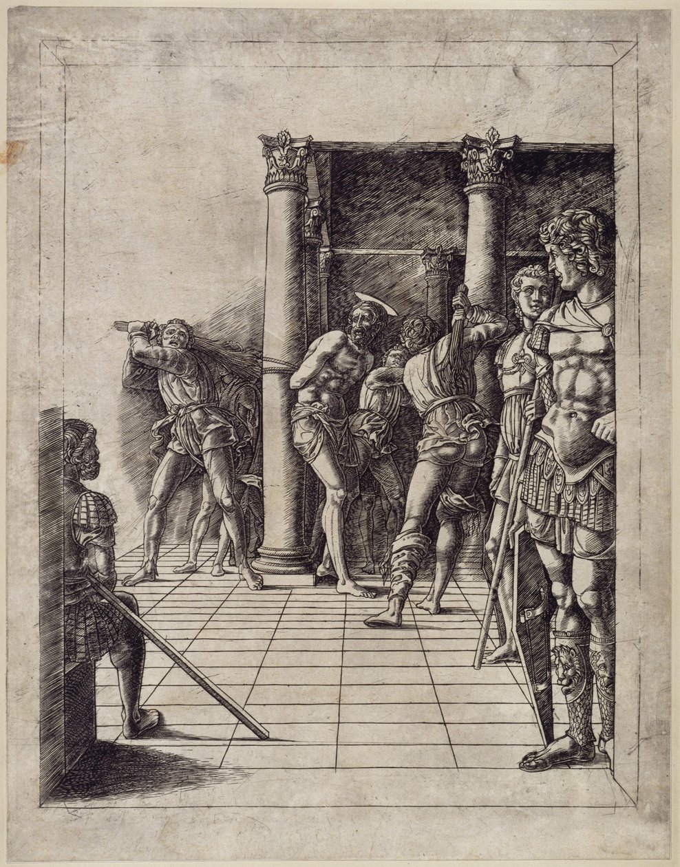 Krisztus megkorbácsolása (a csempepadlóval) alkotó: Andrea Mantegna