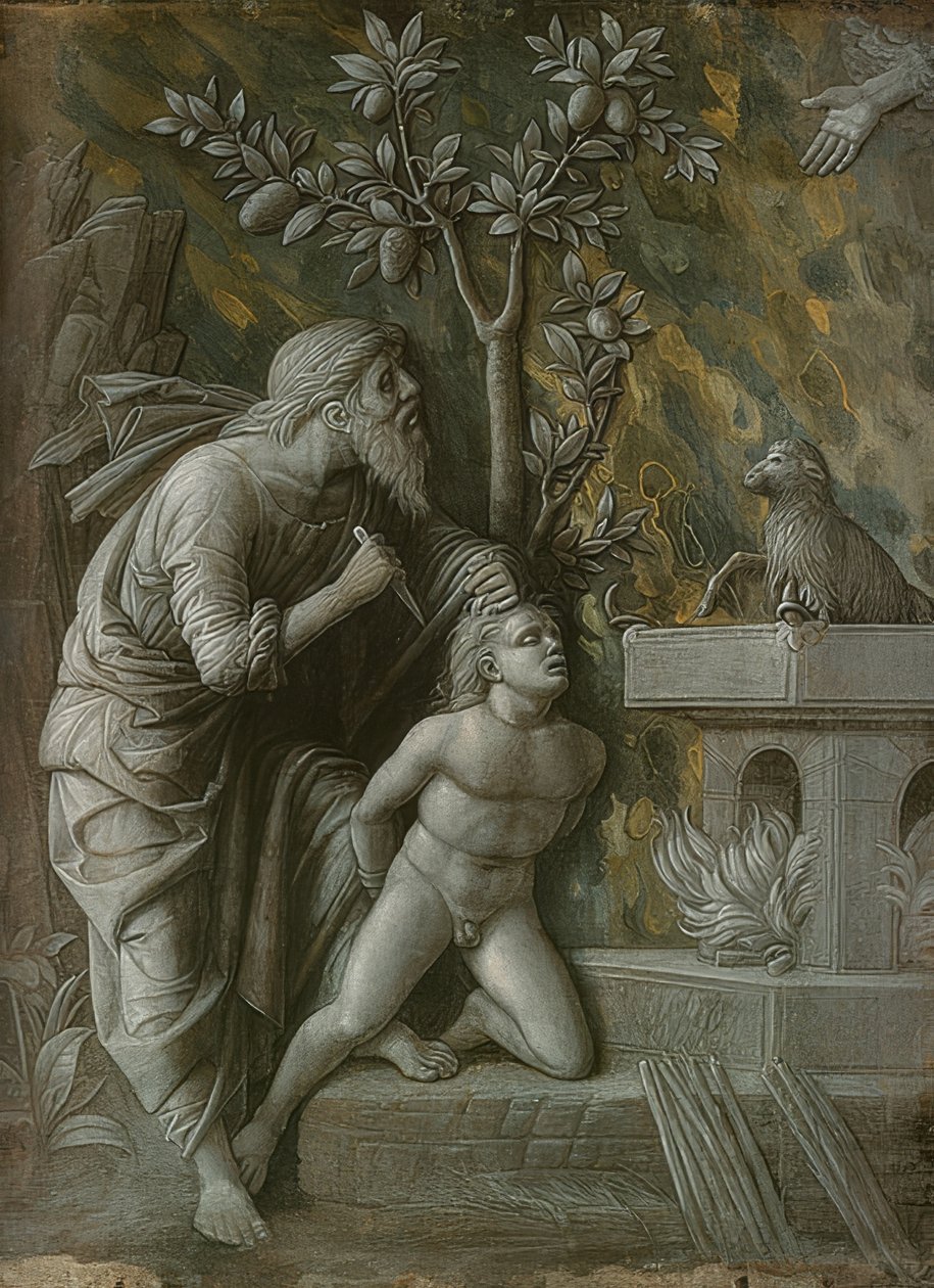 Izsák áldozata. 1490-95 körül alkotó: Andrea Mantegna