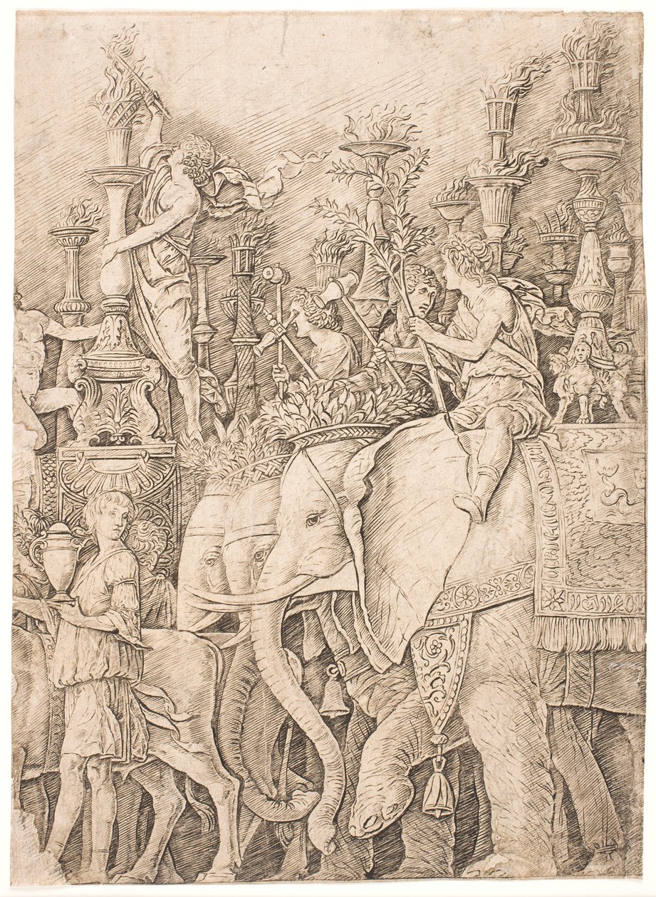 Fáklyákat hordozó elefántok alkotó: Andrea Mantegna
