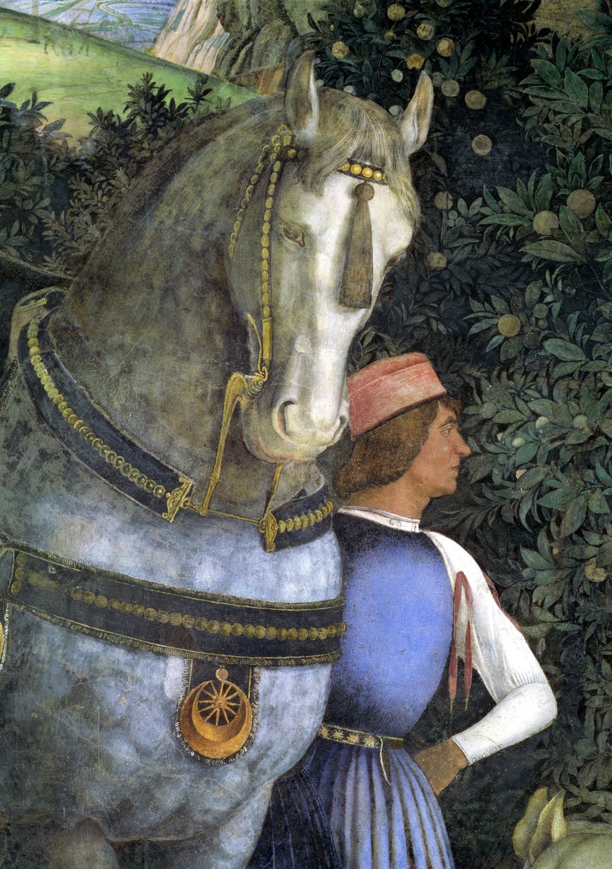 Ló és vőlegény, Camera degli Sposi vagy Camera Picta, 1465-74 freskórészlet a 78449-ből alkotó: Andrea Mantegna