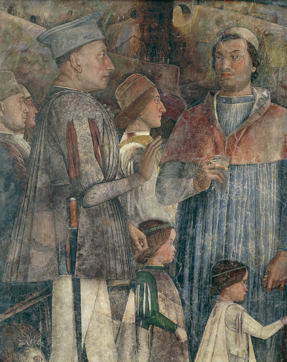 Lajos, Francesco bíboros, II. Francesco és Sigismondo Gonzaga, részlet a Találkozó faláról alkotó: Andrea Mantegna