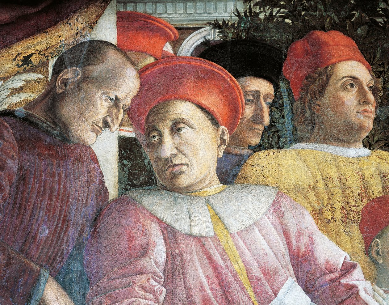 Ludovico Gonzaga és Marsilio Andreasi tanácsadó, részlet a Court Wallból alkotó: Andrea Mantegna
