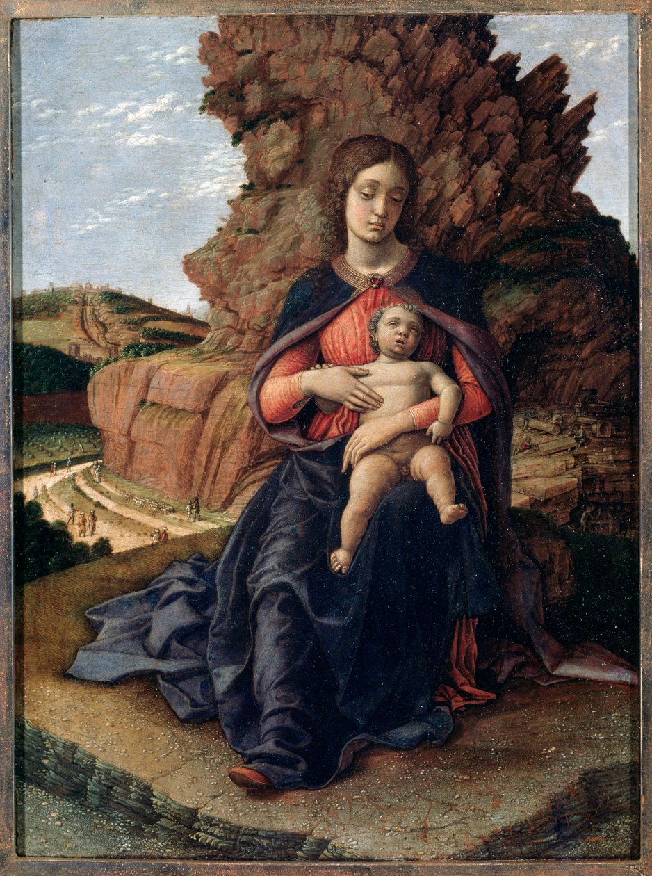 Barlangok Madonnája - tempera panelen alkotó: Andrea Mantegna