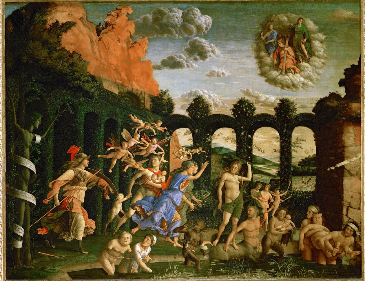 Minerva, a bölcsesség, az erény kertjéből üldözve a bűnöket ... alkotó: Andrea Mantegna