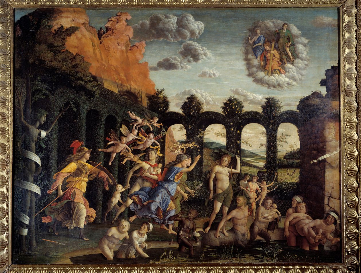 Minerve üldözi satuit a Vertu kertből Andrea Mantegna (1431-1506) festménye, 15. század V. 1,6x1,92 m alkotó: Andrea Mantegna