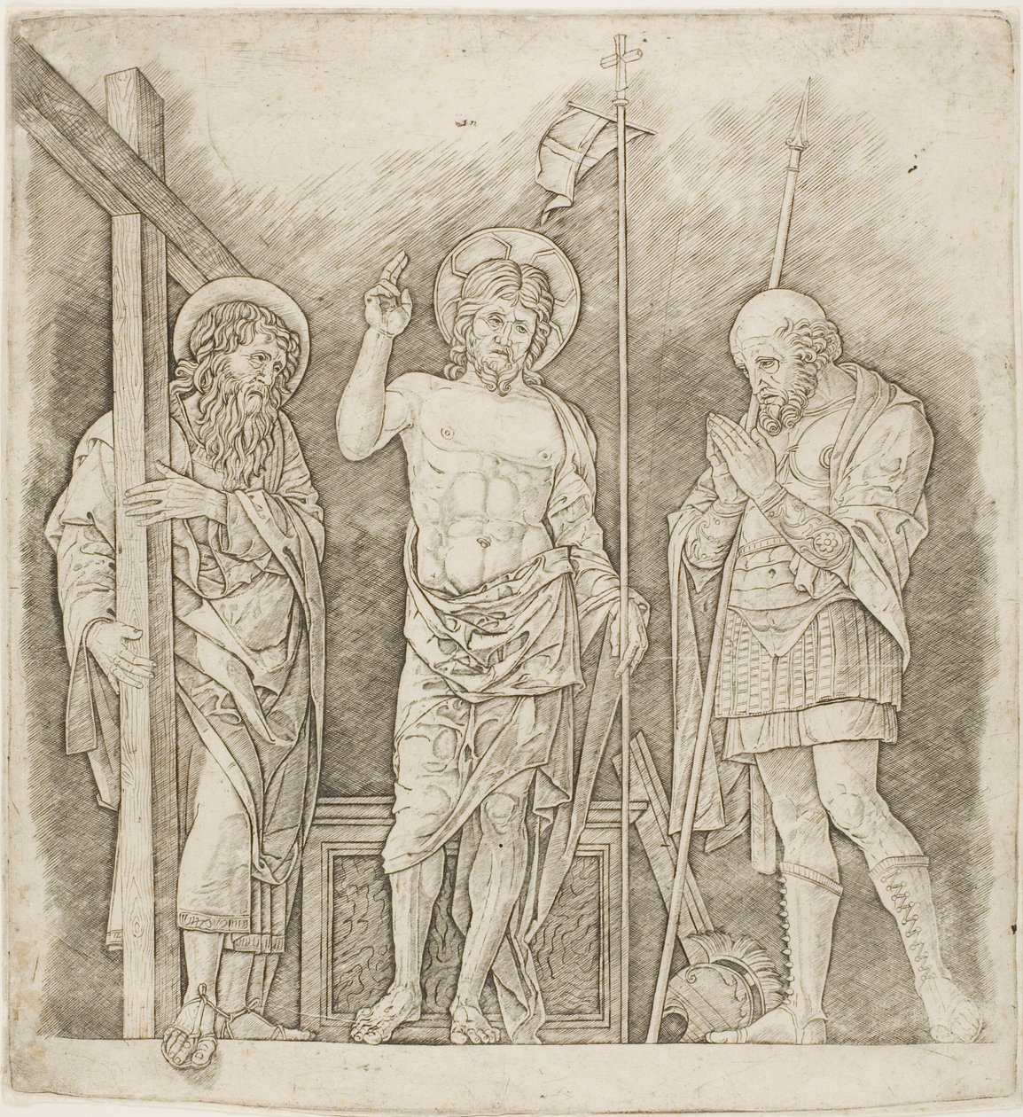 Feltámadt Krisztus Szent András és Longinus között alkotó: Andrea Mantegna