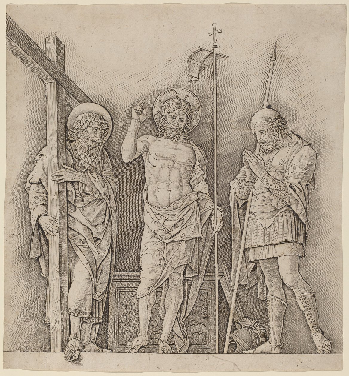 Feltámadt Krisztus Szent András és Longinus között alkotó: Andrea Mantegna