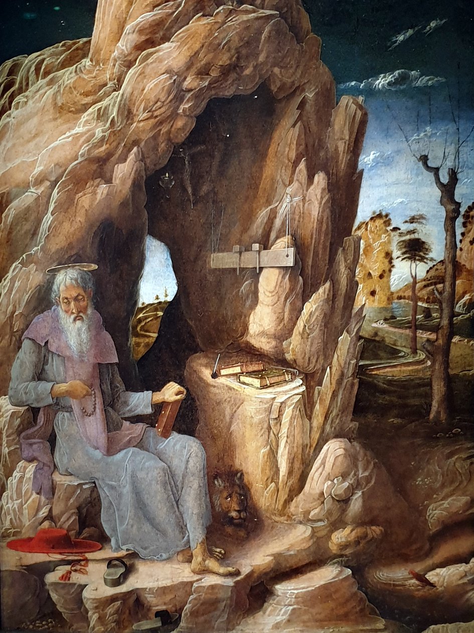 Szent Jeromos bűnbánó a sivatagban alkotó: Andrea Mantegna