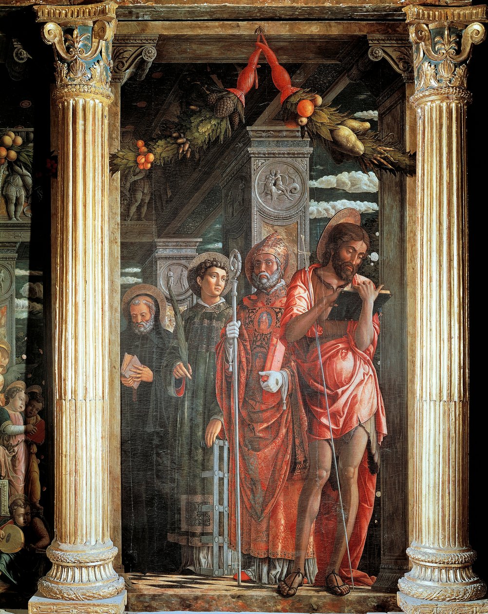 Szent János és Lorenzo és két szent, részlet a San Zeno oltárból alkotó: Andrea Mantegna