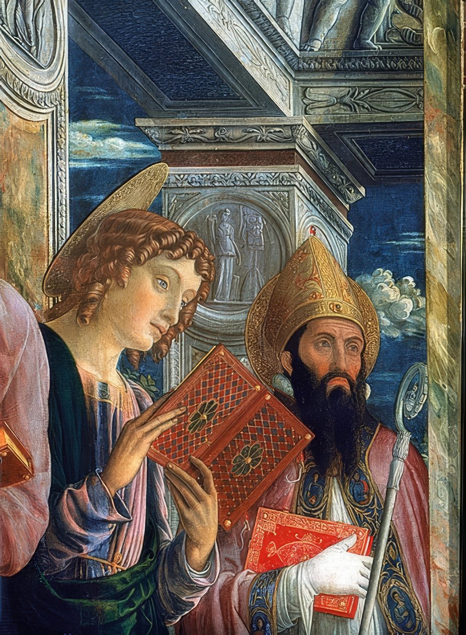 San Zeno oltár. Részlet a bal oldalról. 1457-1460. A képen János evangélista és veronai Zénon látható alkotó: Andrea Mantegna