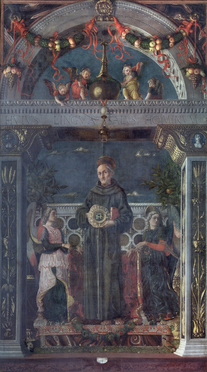 Sienai Szent Bernardino angyalokkal alkotó: Andrea Mantegna