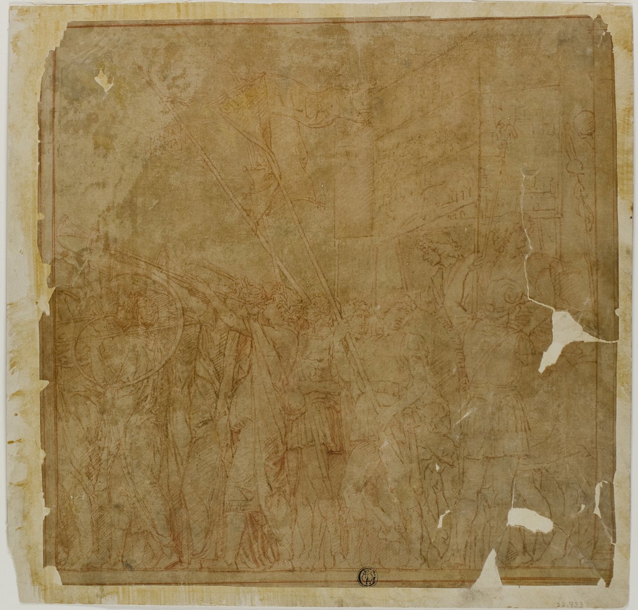 Tanulmány Julius Caesar diadalaihoz: I. vászon alkotó: Andrea Mantegna