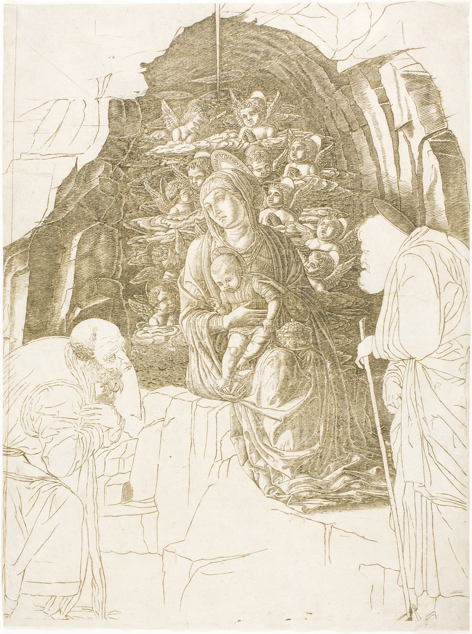 A mágusok imádása (A barlang szűze) alkotó: Andrea Mantegna