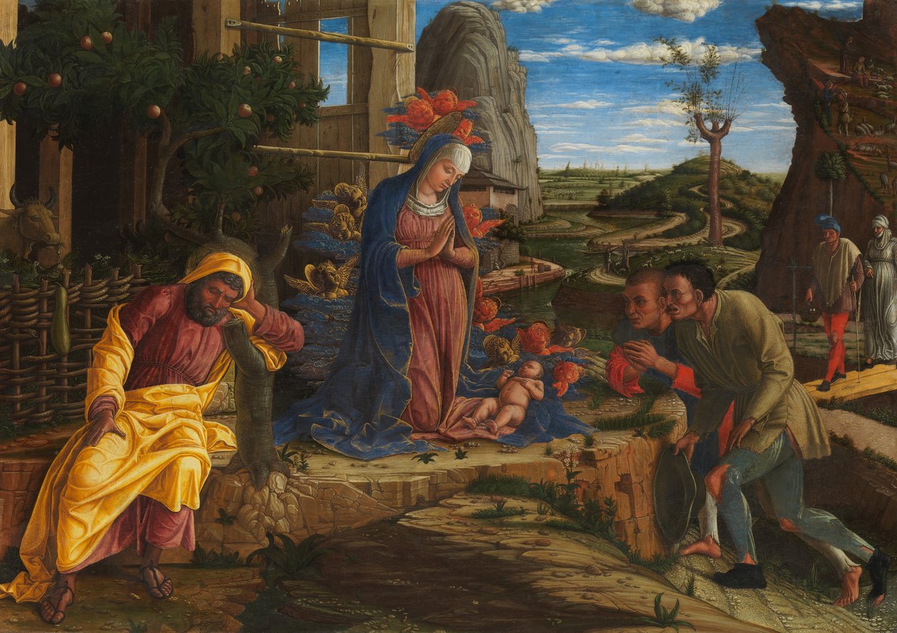 A Pásztorok imádása, nem sokkal 1450 után. alkotó: Andrea Mantegna