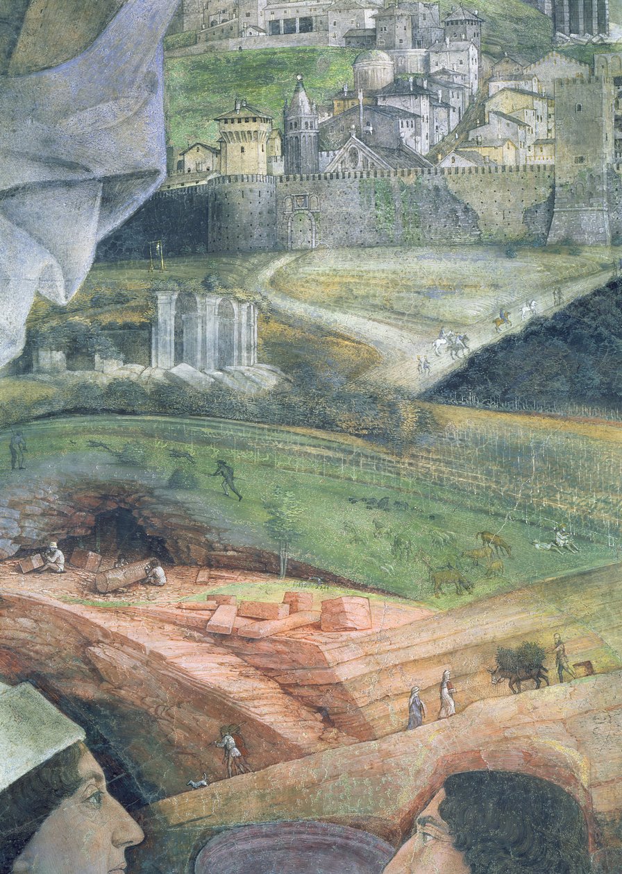 Francesco Gonzaga bíboros érkezése; márványbánya működése és Róma idealizált képe, a Camera degli Sposi vagy a Camera Picta, 1465-74 freskórészlet a 78449-ből alkotó: Andrea Mantegna