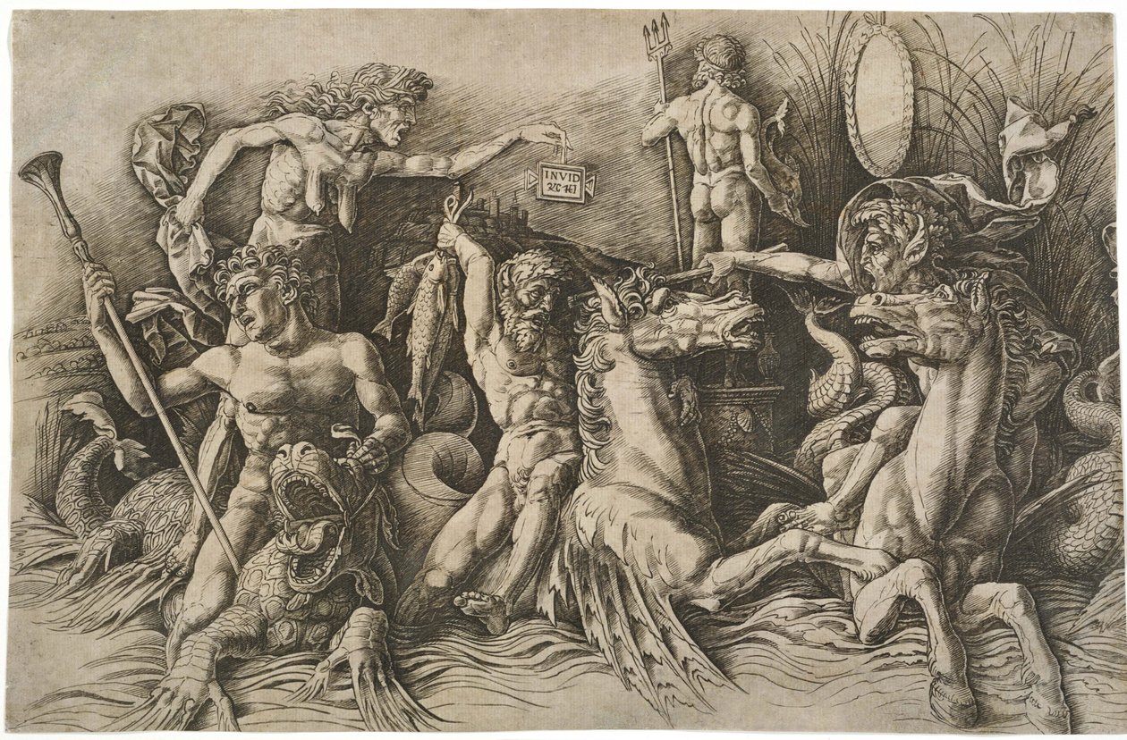 A tengeri istenek csatája, 1475 körül alkotó: Andrea Mantegna