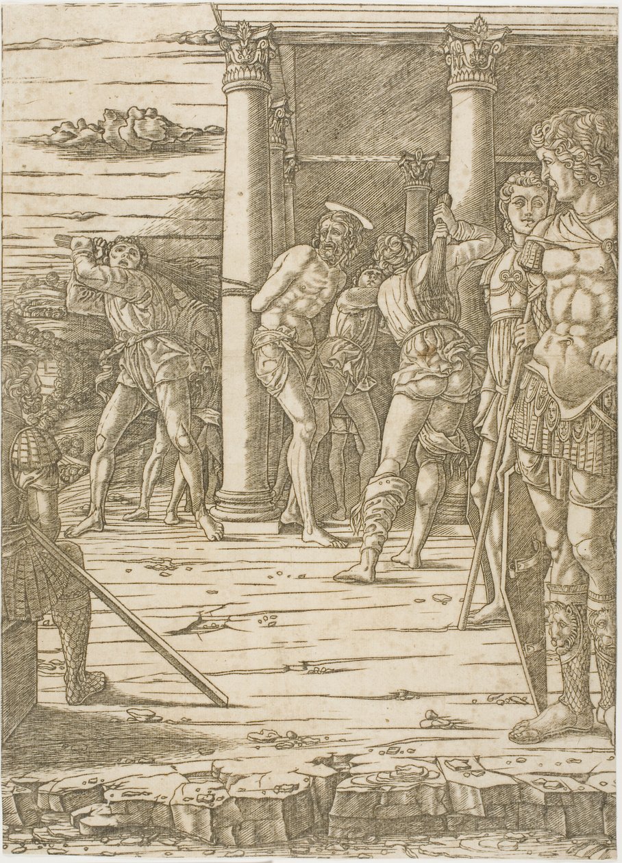 Krisztus lobogtatása, táj háttérrel alkotó: Andrea Mantegna