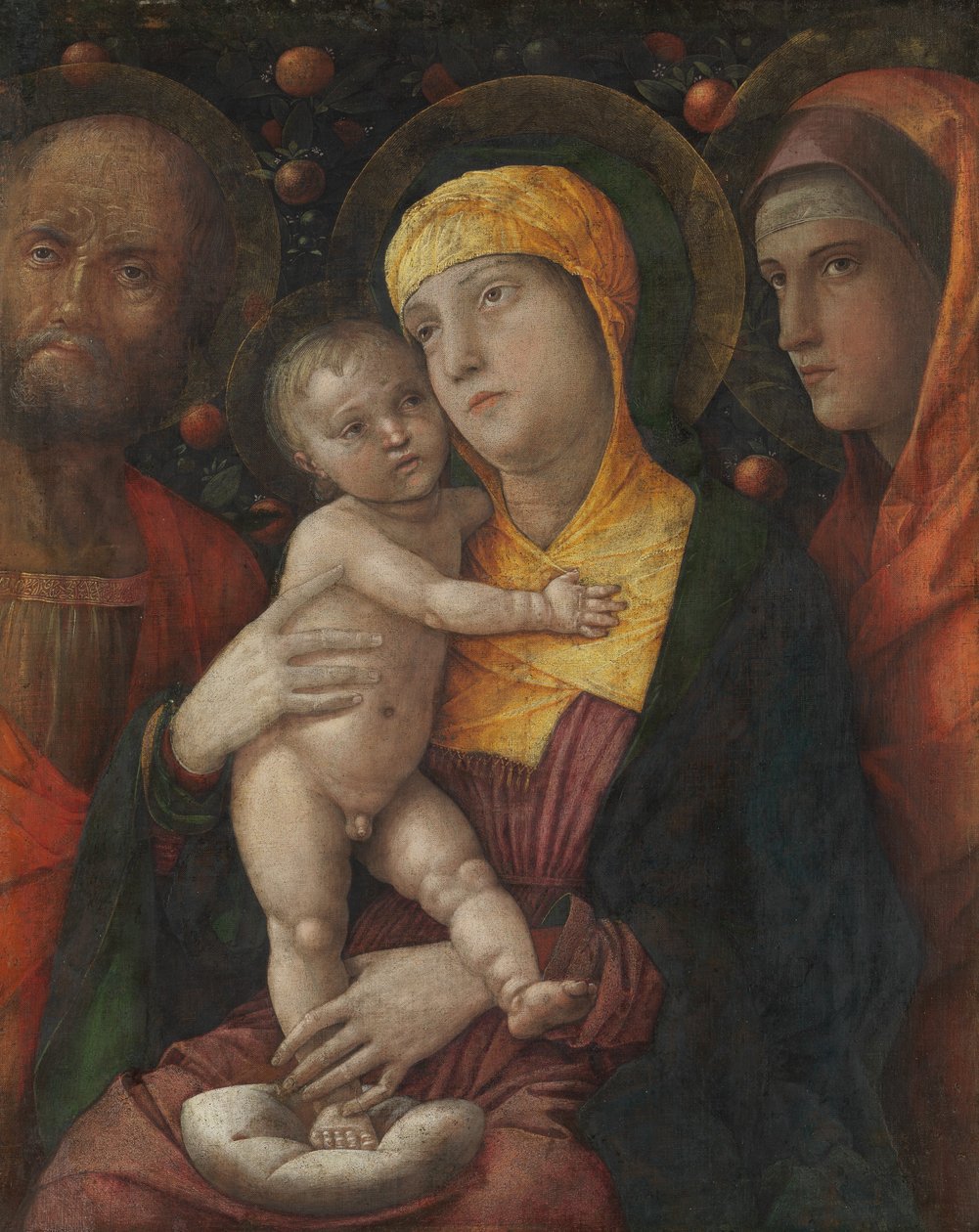 A Szent Család Szent Mária Magdolnával, 1495-1500 körül (szopornyica a vásznon) alkotó: Andrea Mantegna
