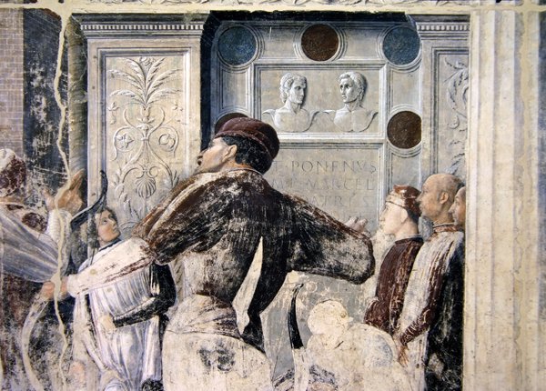 Szent Kristóf mártíromsága, részlet a nézőkről, 1450-56 körül alkotó: Andrea Mantegna