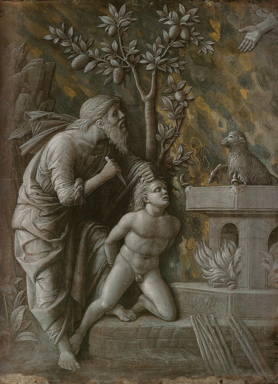 Izsák feláldozása, 1490-1495 körül alkotó: Andrea Mantegna