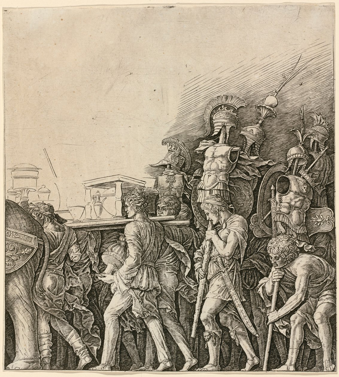 Caesar diadala: katonák trófeákat visznek alkotó: Andrea Mantegna