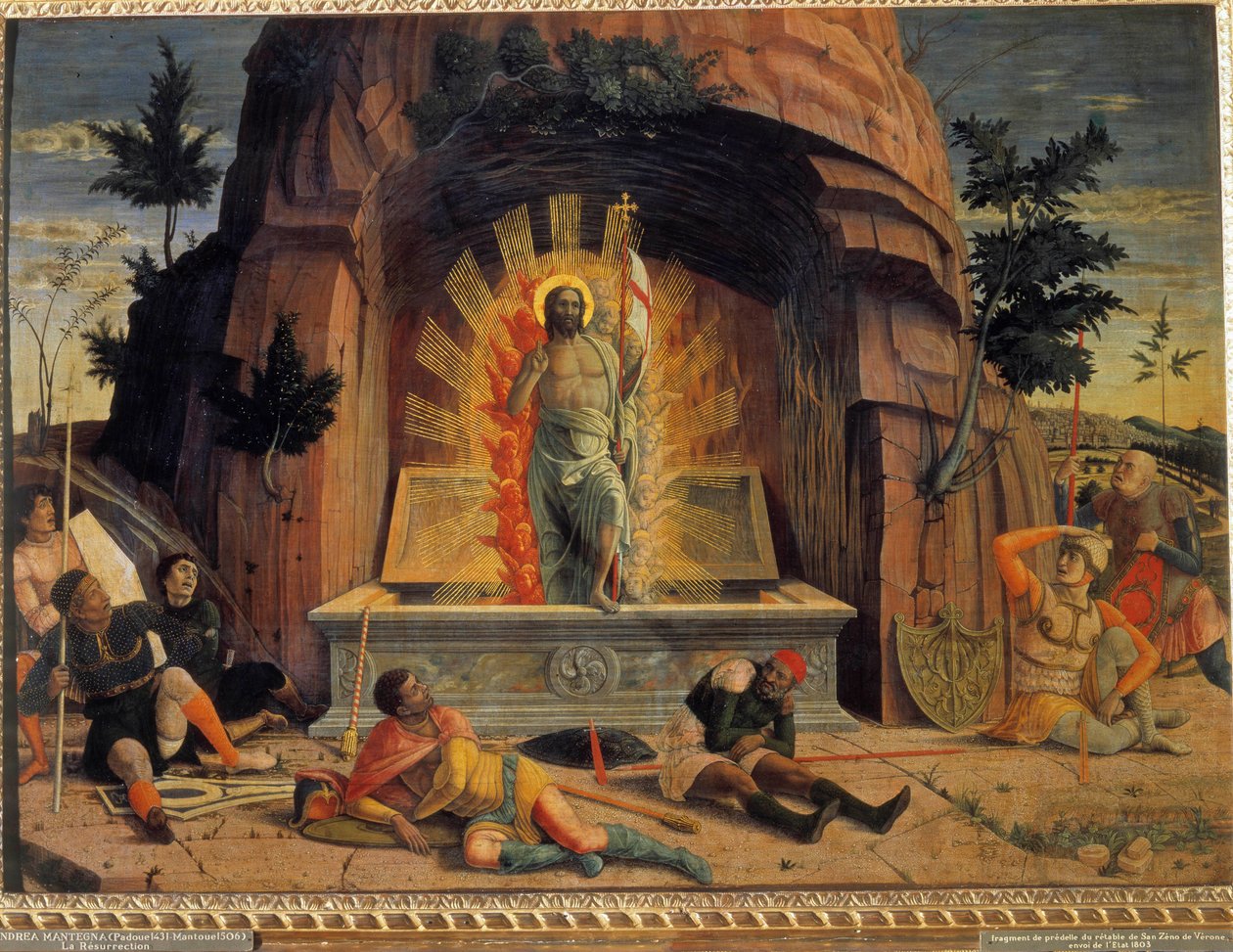 Andrea Mantegna (1431-1506) feltámadása a veronai San Zeno templom oltárképének predelljének töredéke. 1457. Mérete 0,71 x 0,94 m. Szépművészeti Múzeum túrák alkotó: Andrea Mantegna