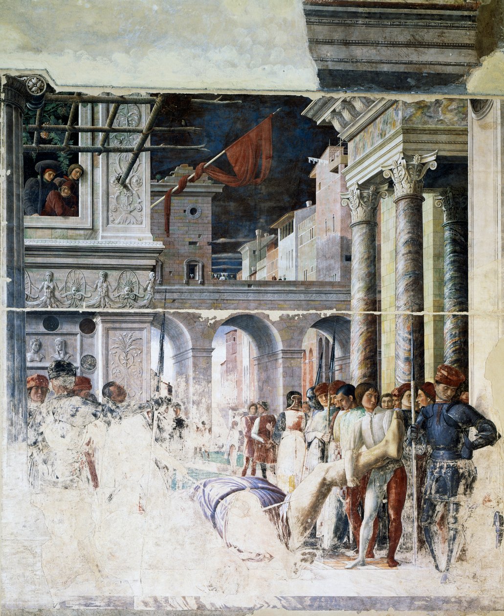 Szent Kristóf lefejezett testének szállítása, részlet Szent Kristóf mártíromságából alkotó: Andrea Mantegna