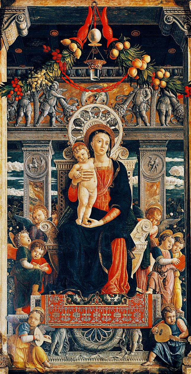 Szűz trónoló, részlet a San Zeno oltár központi részéből Andrea Mantegna (1431-1506), fa, 220x115 cm, San Zeno bazilika, Verona alkotó: Andrea Mantegna