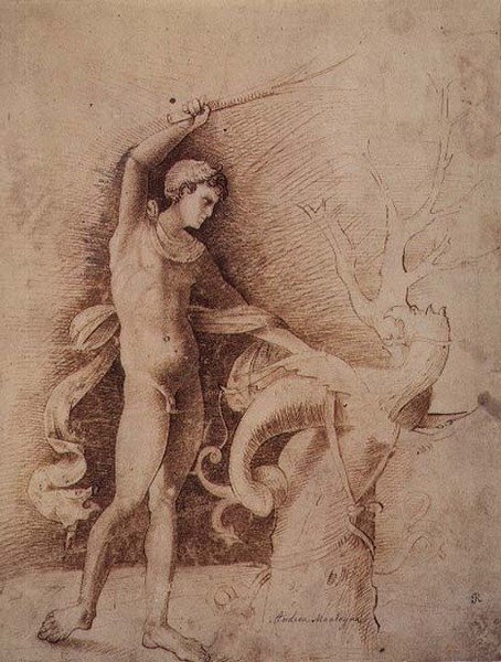 Fiatal férfi harcol a sárkánnyal alkotó: Andrea Mantegna
