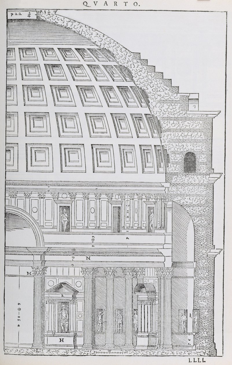 A Pantheon keresztmetszete, illusztráció az „I Quattro Libri dell