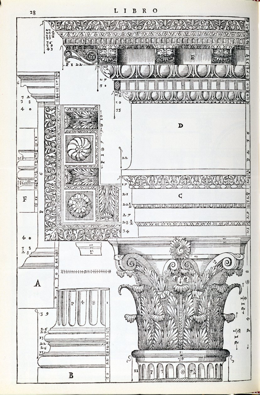Díszítő részletek a Traianus Tempiójából, illusztráció a Palladio által írt „I Quattro Libri dell
