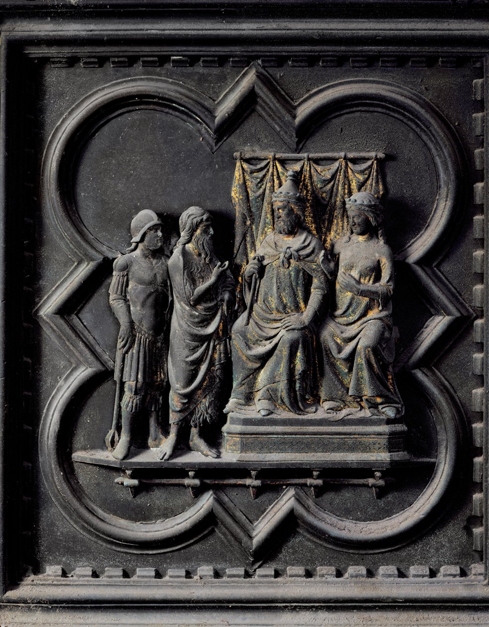 Keresztelő Szent János megdorgálja Heródes királyt (Kr. e. 21-39), a San Giovanni Keresztelőkápolna déli ajtóinak tizenegyedik táblája, 1336 (bronz) alkotó: Andrea Pisano