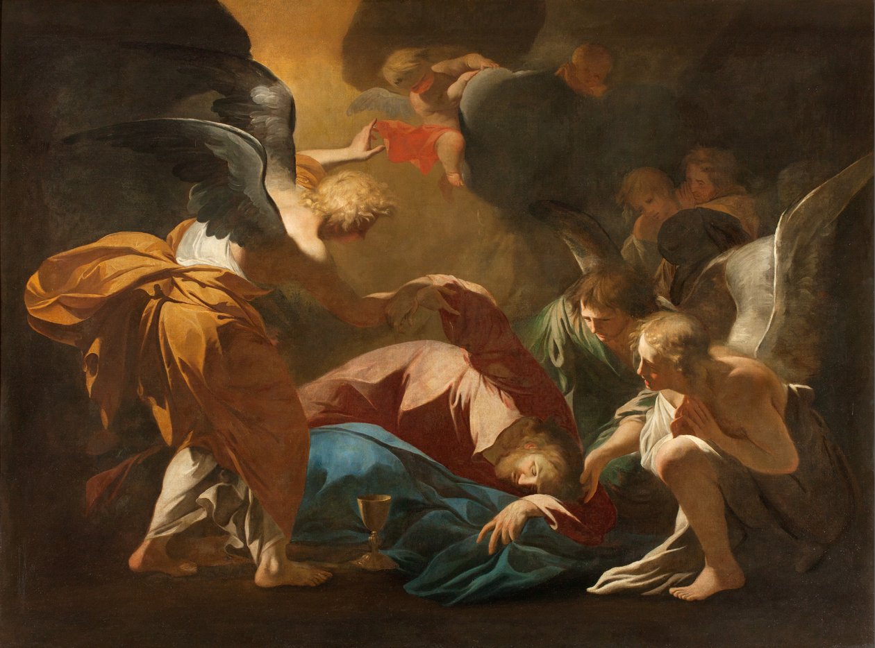 Milánó, San Francesco da Paola templom, Andrea Pozzo, Az angyalok támogatják Jézust a Gecsemáné kertben alkotó: Andrea Pozzo