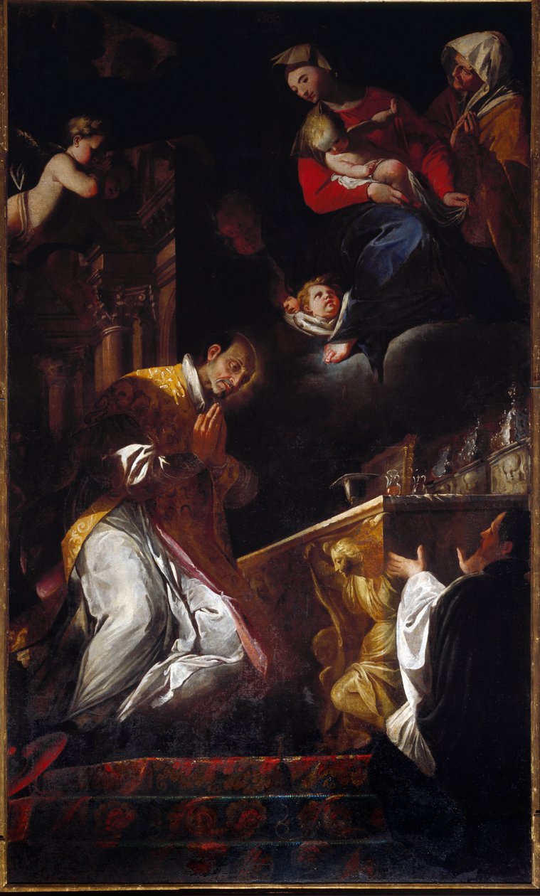 San Francesco Borgia (Szent Francois Borgia) (1510-1572) ábrázolása: Andrea Pozzo (1642-1709) jezsuita és spanyol szent festménye Genes, Santi Andrea e Ambrogio templom alkotó: Andrea Pozzo