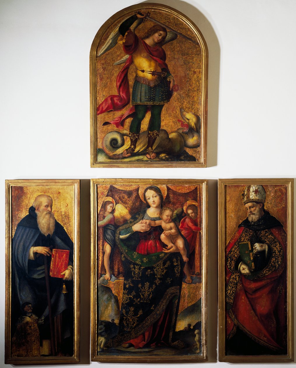 Poliptichon Madonnával és szentekkel, Andrea Sabatini da Salerno (1480-1530), festménye fára. alkotó: Andrea Sabatini