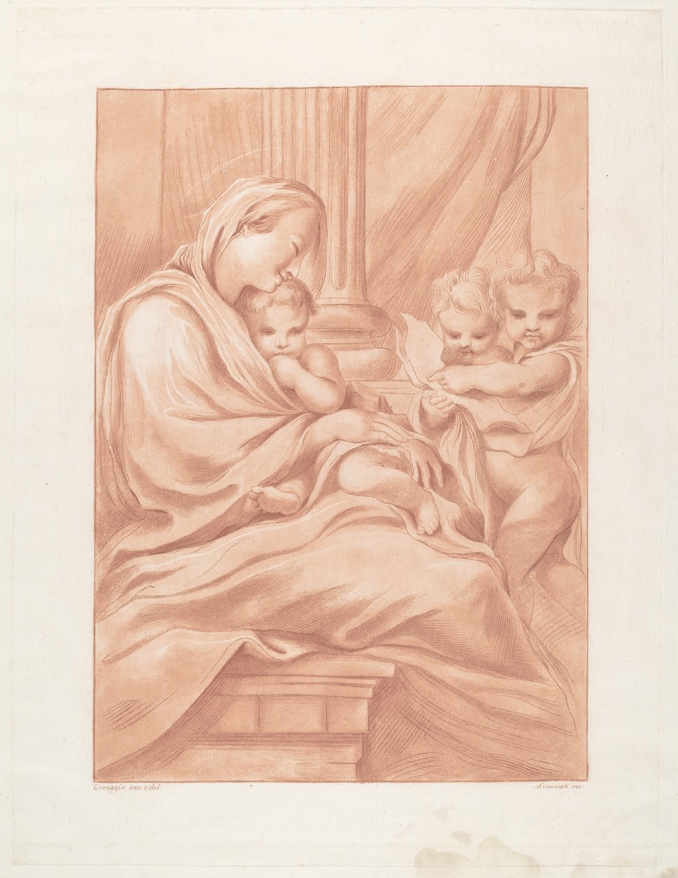 Szűz és gyermek két angyallal alkotó: Andrea Scacciati after Correggio