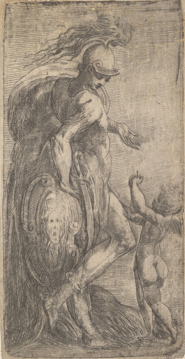 A bal oldalon álló Mars pajzsra támaszkodva, Ámor a jobb oldalon, kb. 1542-46. alkotó: Andrea Schiavone
