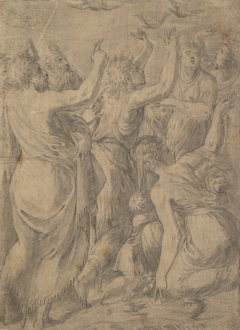 Mózes megmutatja a fürjeket az izraelitáknak a fürj és a manna csodáját, kb. 1545. alkotó: Andrea Schiavone