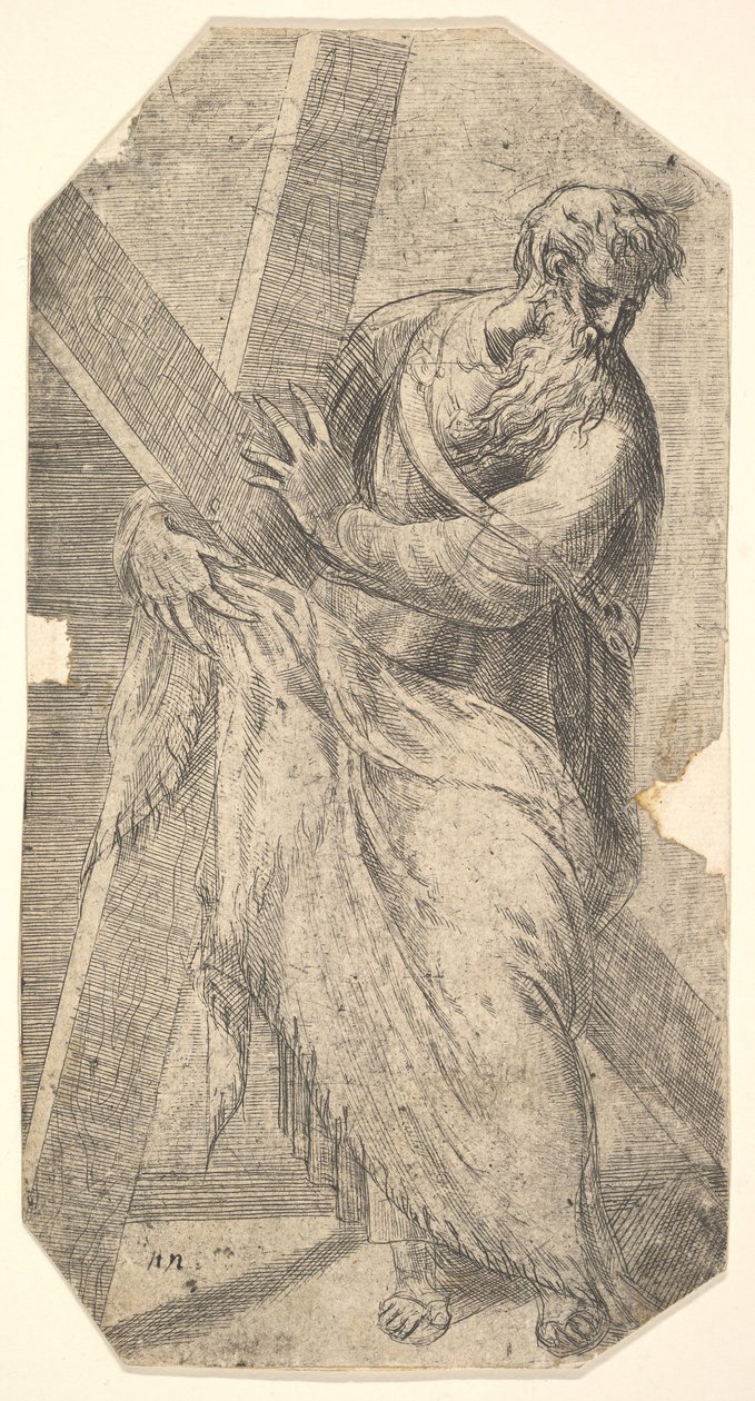 Szent András a kezében egy nagy keresztet, a „Krisztus és az apostolok”-tól, kb. 1548-50. alkotó: Andrea Schiavone