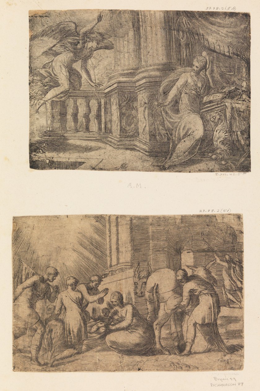 Az Angyali üdvözlet, a Pásztorok imádása, miután kb. 1552 . alkotó: Andrea Schiavone